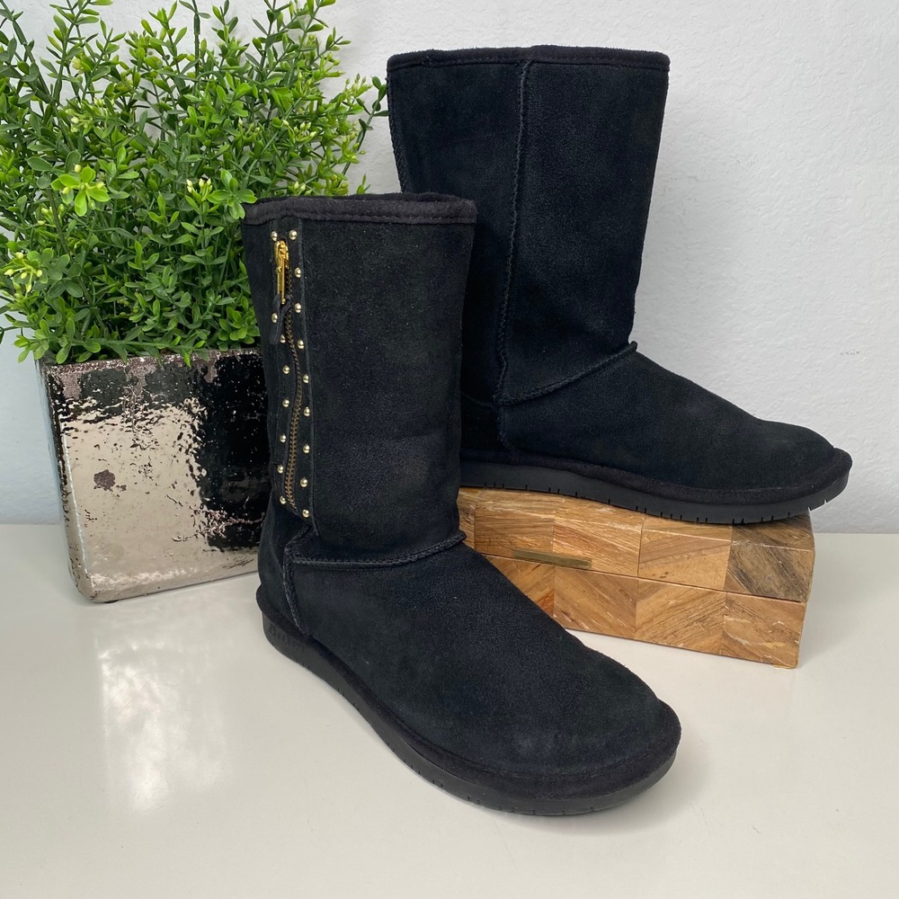 Skechers Australia Black Suede Zip Studded Tall Boots Size Cottagecore Cozy 8.5